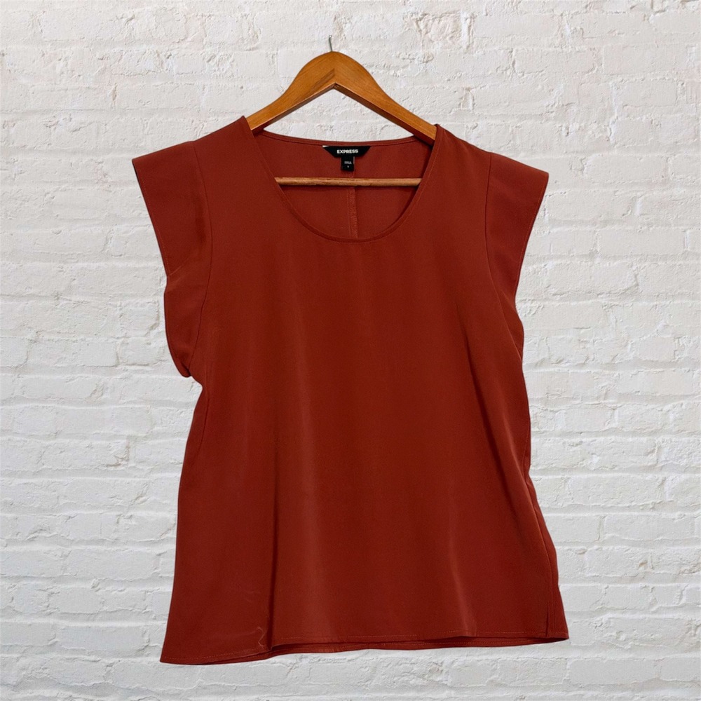 Express Womens Cap Sleeve Blouse Rust Terracotta Scoop Neck Top Small